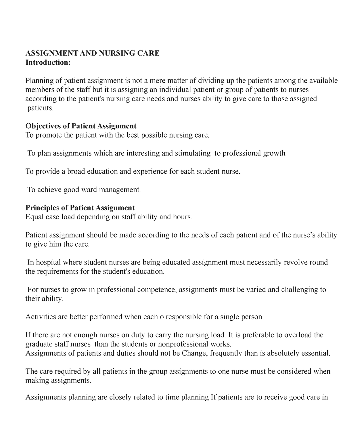 patient assignment plan definition