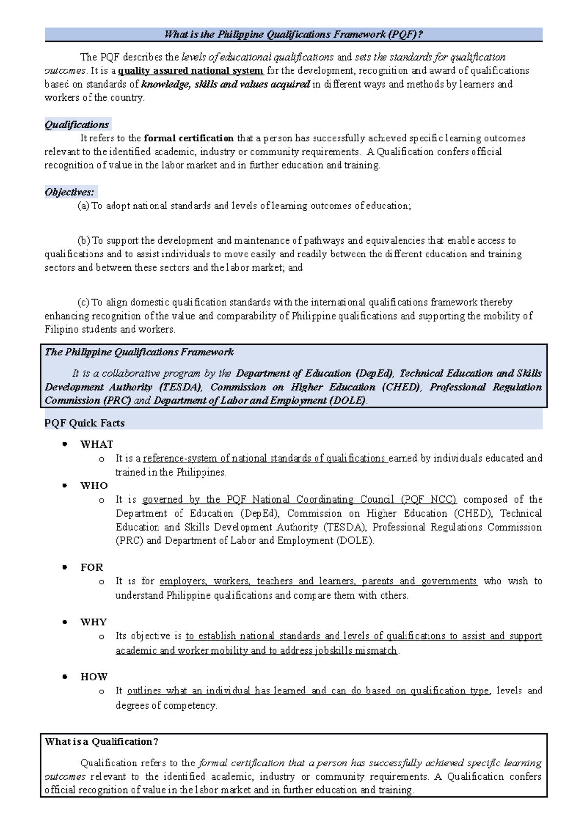 What is the Philippine Qualifications Framework - It is a quality ...