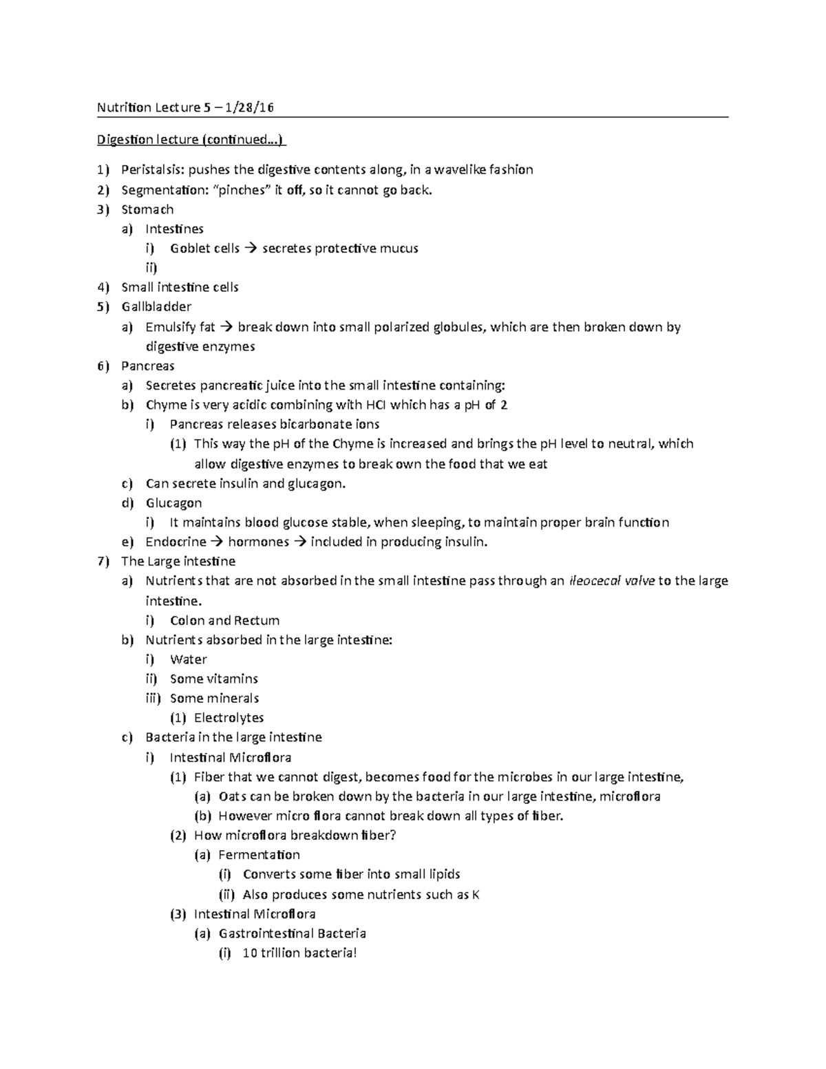 Nutrition Lecture 5 - These notes area continuation on Digestion ...