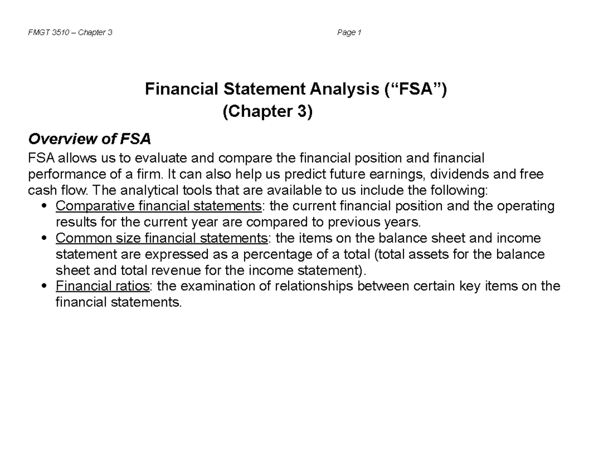 Chapter 3 Financial Statement Analysis Fsa Financial Statement Analysis “fsa” Chapter 3