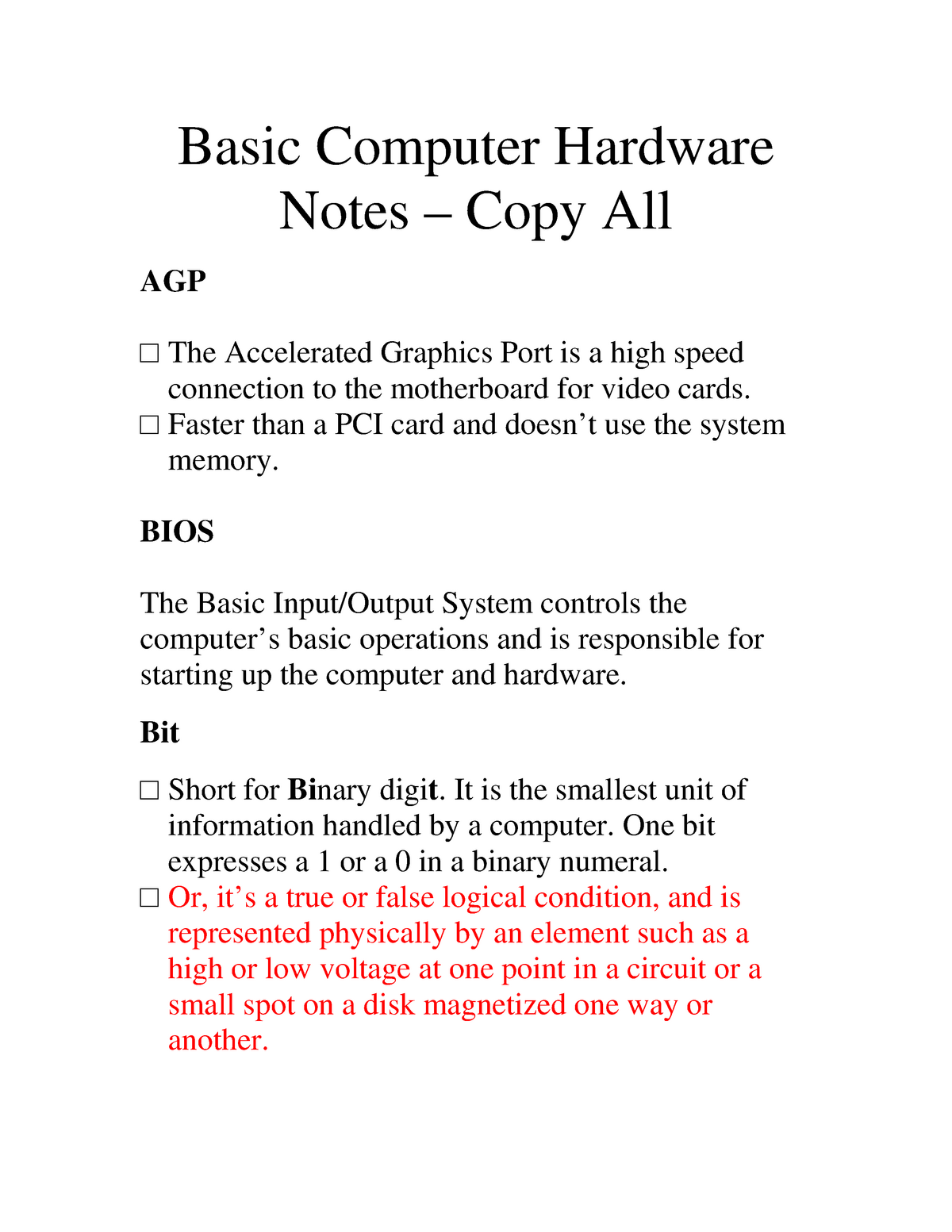 computer computer hardware theory notes in hindi