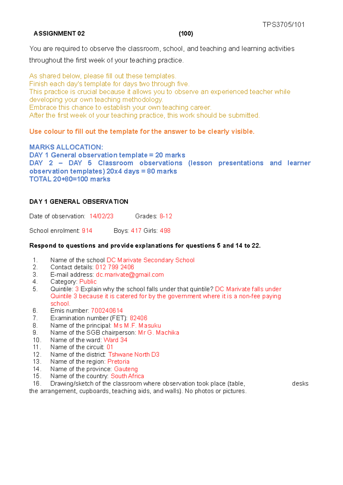 Assignment 02 TPS3705 - ASSIGNMENT 02 (100) You are required to observe ...