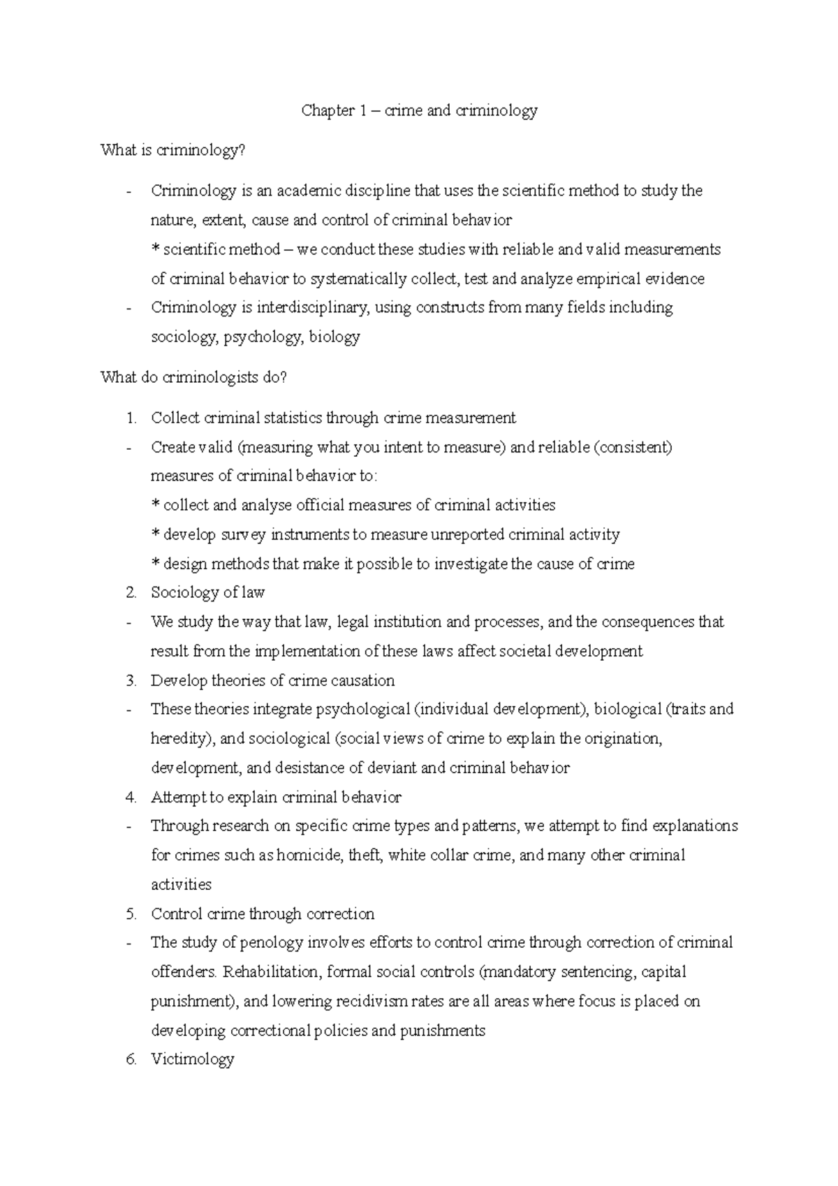 Chapters 1-3 notes - Kayla Toohy - Chapter 1 – crime and criminology ...