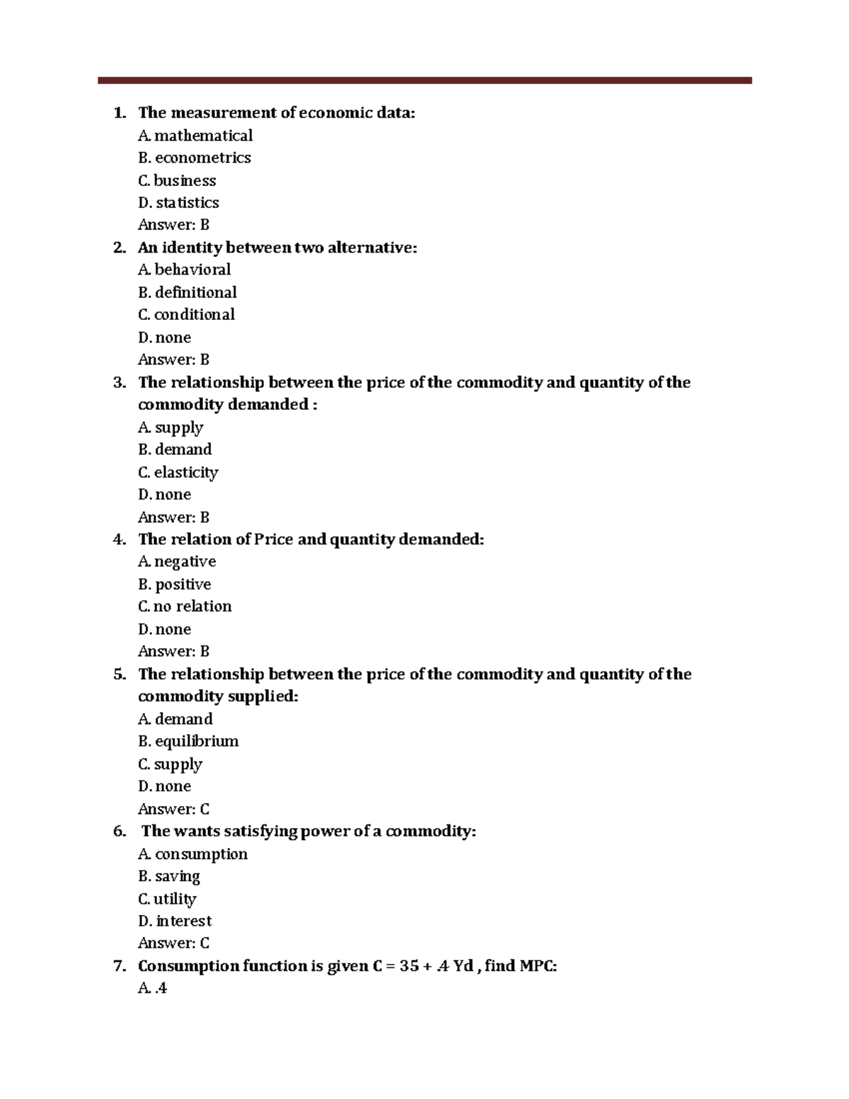 Mathematical Economics Mod L - The Measurement Of Economic Data: A ...