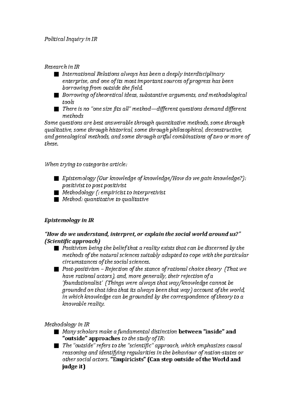 Research Methods in IR - Political Inquiry in IR Research in IR ...