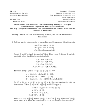 HW1 solutions - EE 131A Homework 1 Solutions Probability and Statistics ...