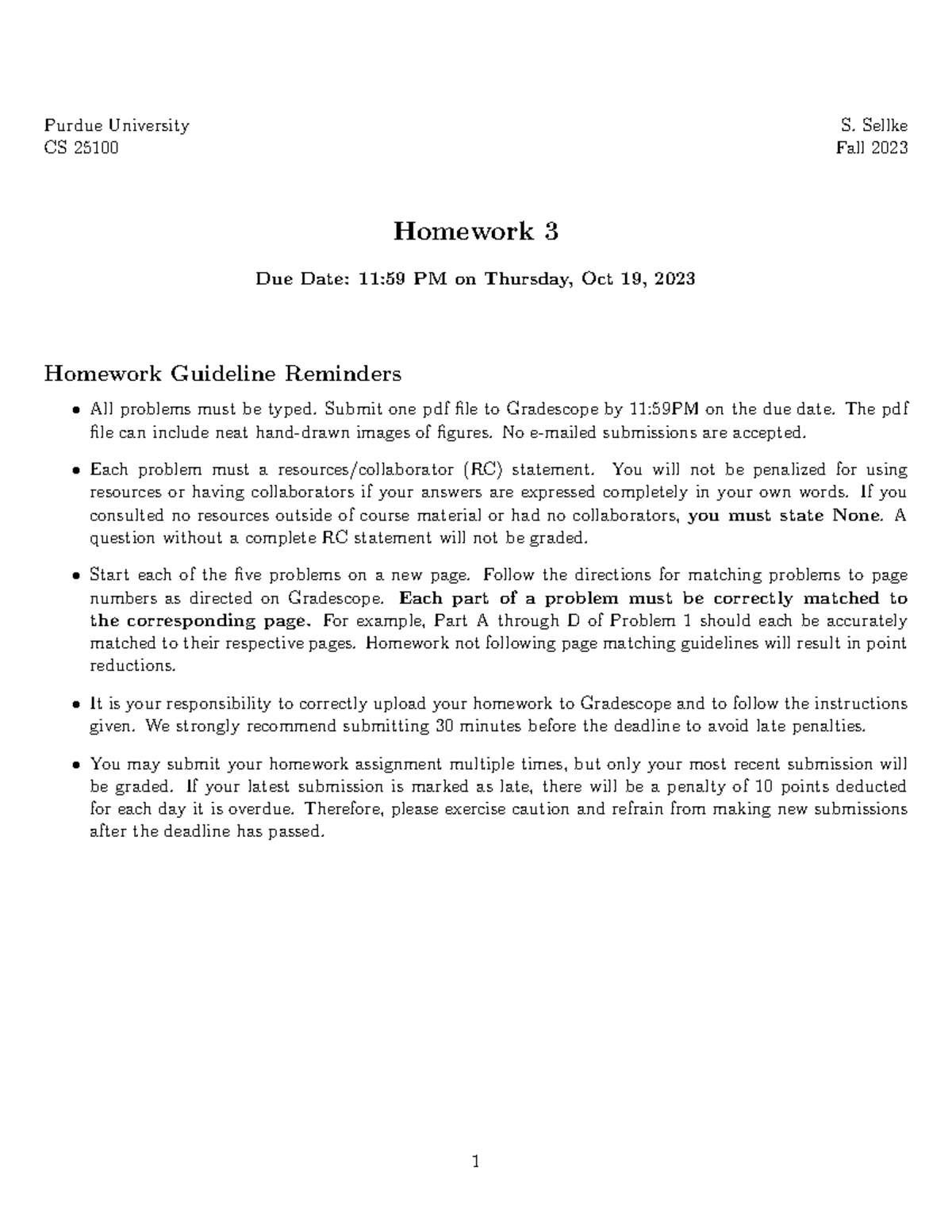 CS251HW3 - CS251 HW3 On Trees - Purdue University S. Sellke CS 25100 ...