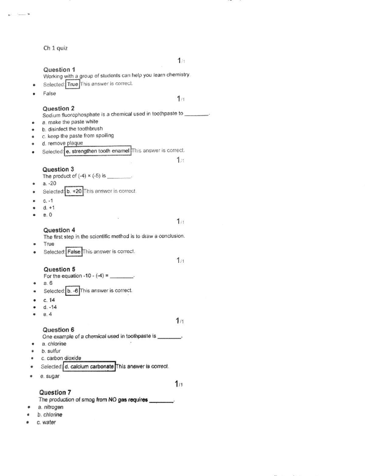 Chem Quiz 1 - Chem 1406 Quiz 1 - Ch 1 Quiz 1/ Q U E S T I O N 1 Working ...