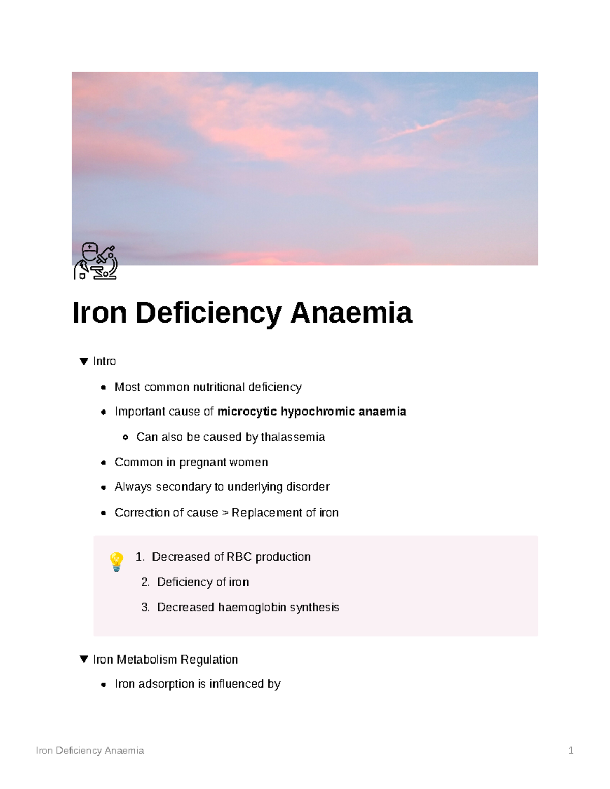 Iron Deficiency Anaemia Pathology Iron Deficiency Anaemia Intro