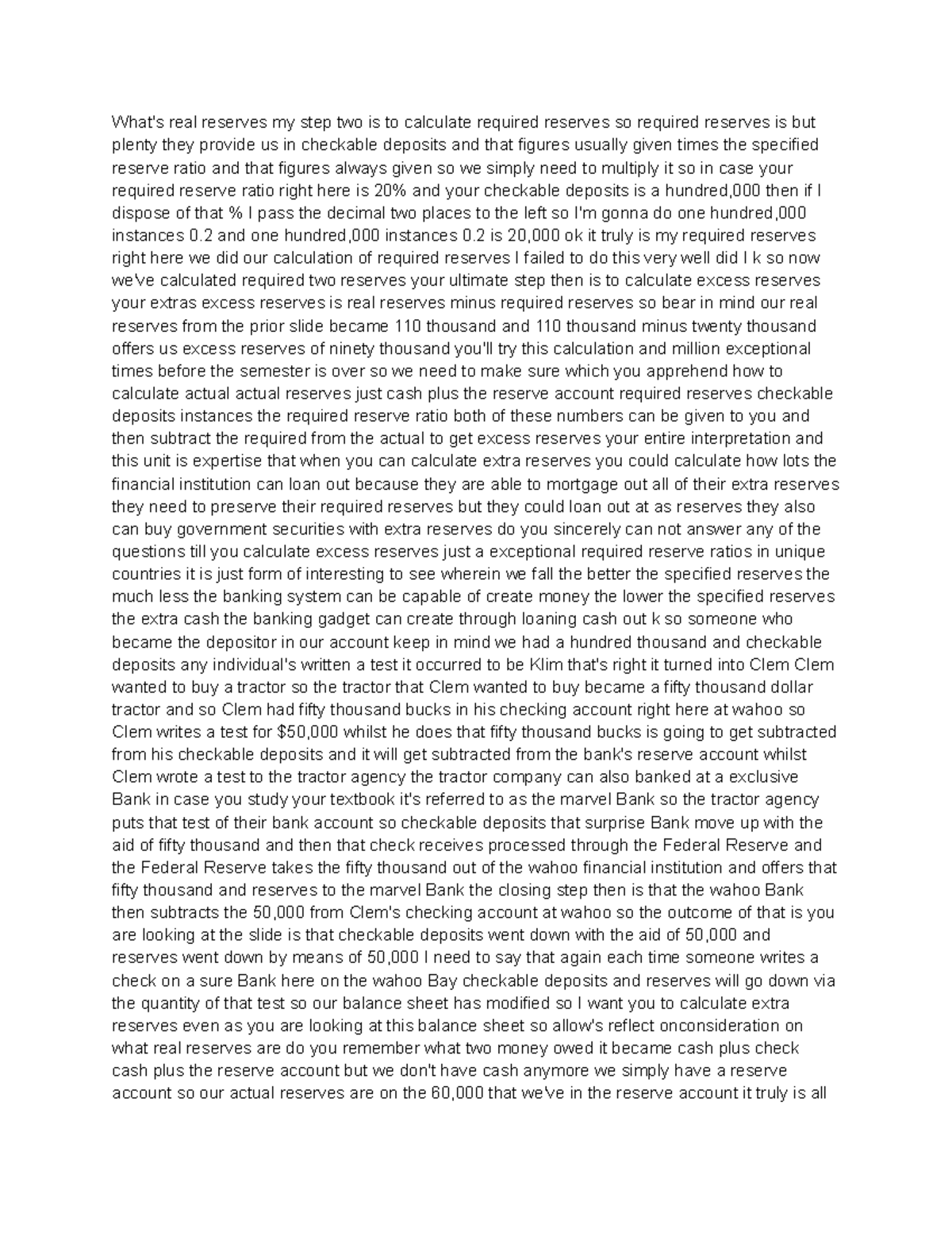 ECON 2301 Reserve account What's real reserves my step two is to calculate required reserves
