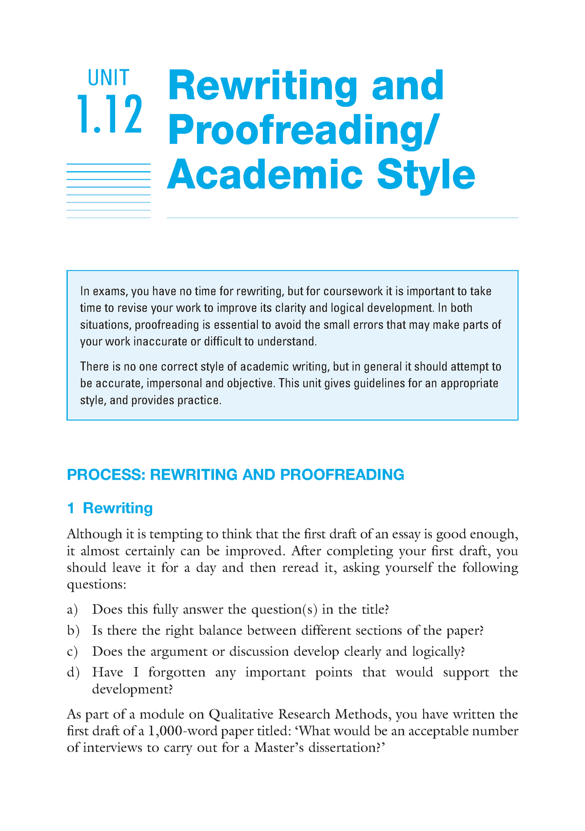 10 - PROCESS: REWRITING AND PROOFREADING 1 Rewriting Although it is ...