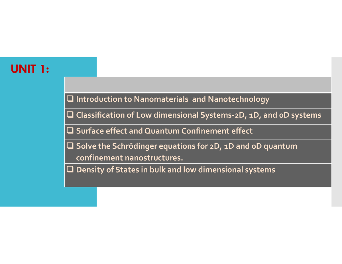 Nanomaterials And Technology Unit 1 - UNIT 1: ####### Introduction To ...