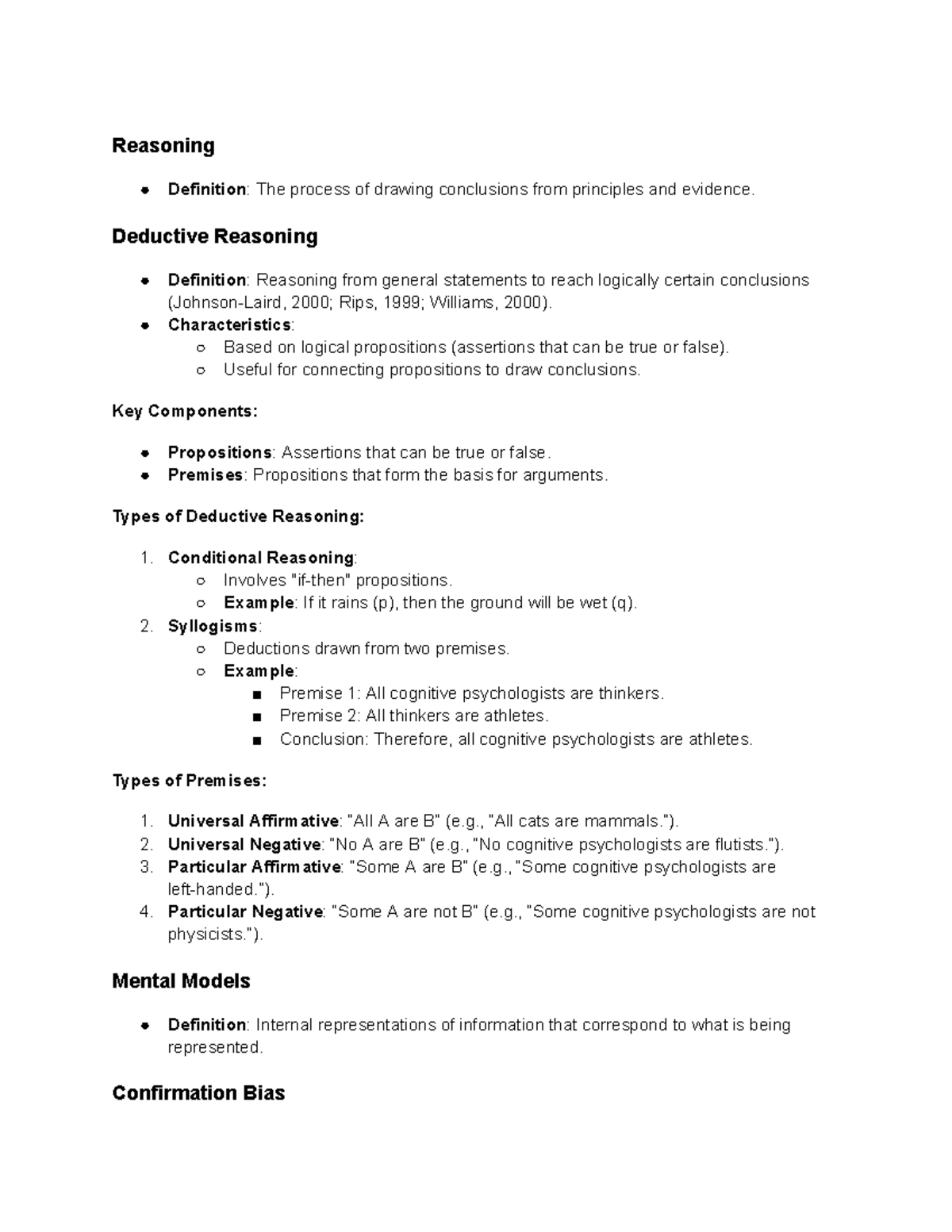 Notes Reasoning Definition The process of drawing conclusions from