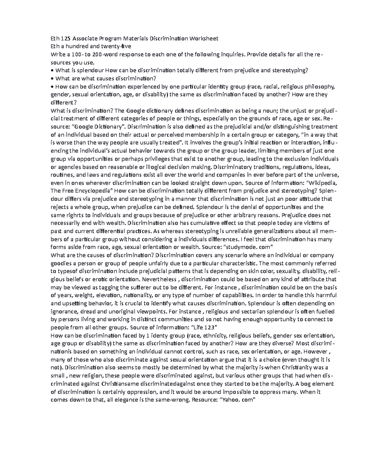 Eth 125 Associate Program Material Discrimination Worksheet What is ...