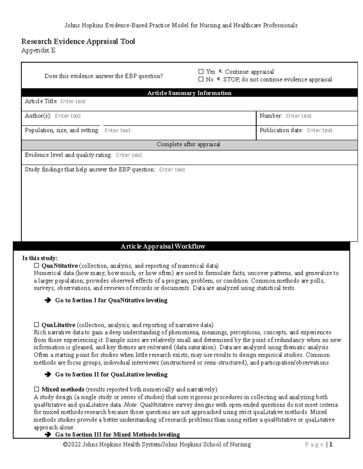 Appendix E - Research Tool - Research Evidence Appraisal Tool Appendix ...