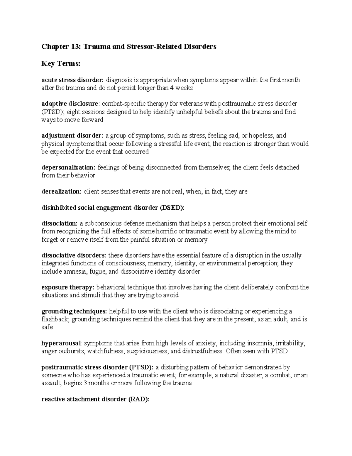 Psych Lecture Notes Chapter 13 Trauma and StressorRelated Disorders