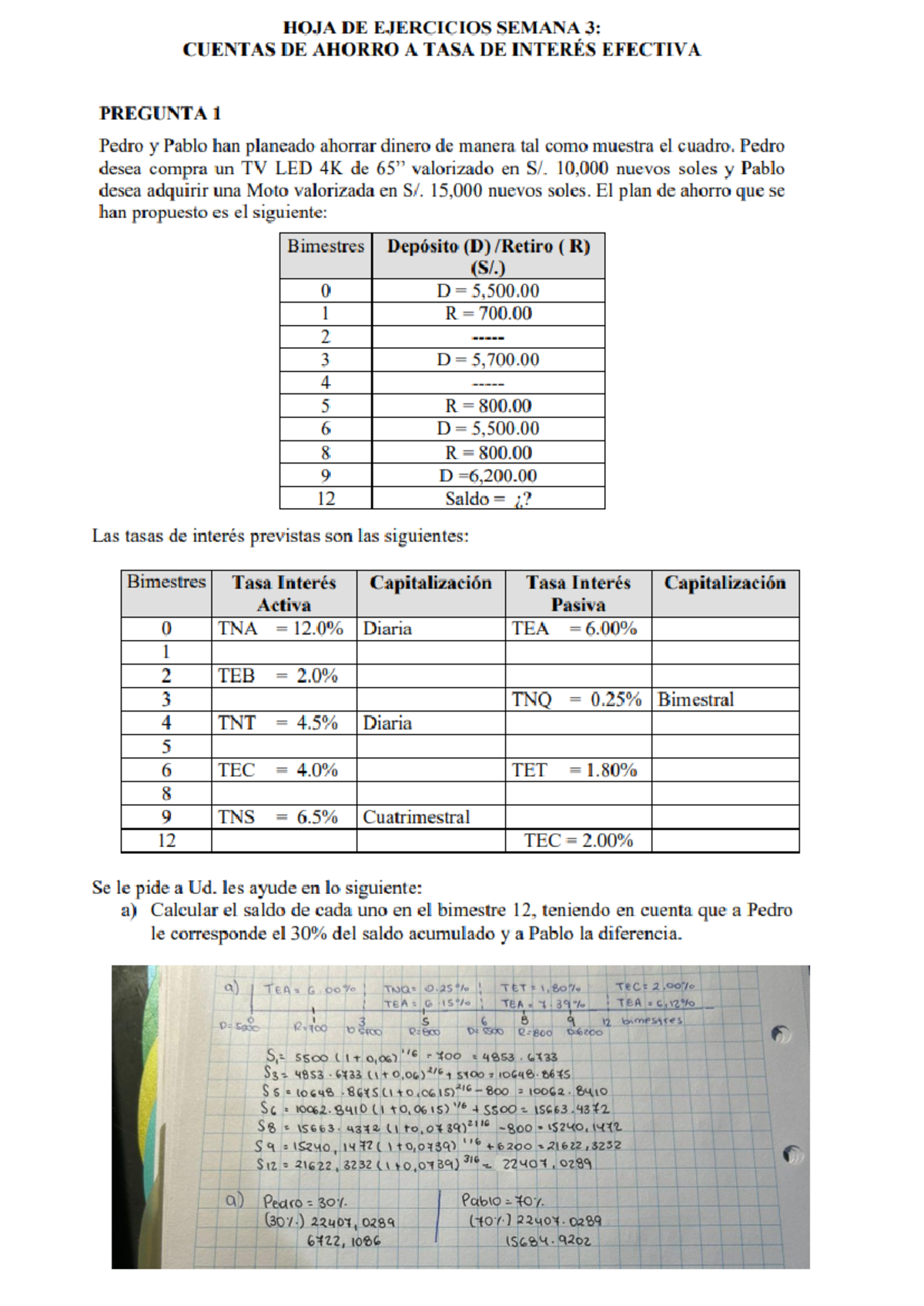 Hoja de ejercicios sem 3 - Matemática financiera - Studocu