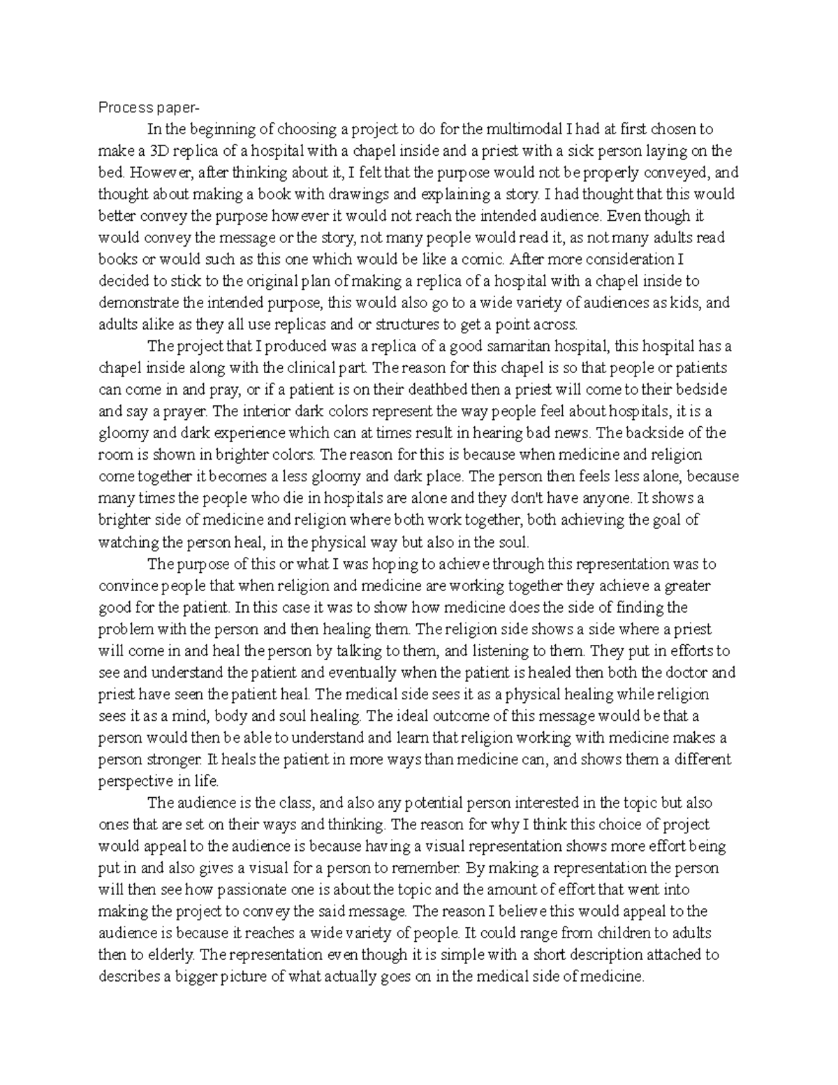 Process paper - Assignment for english intro to medical humanities ...