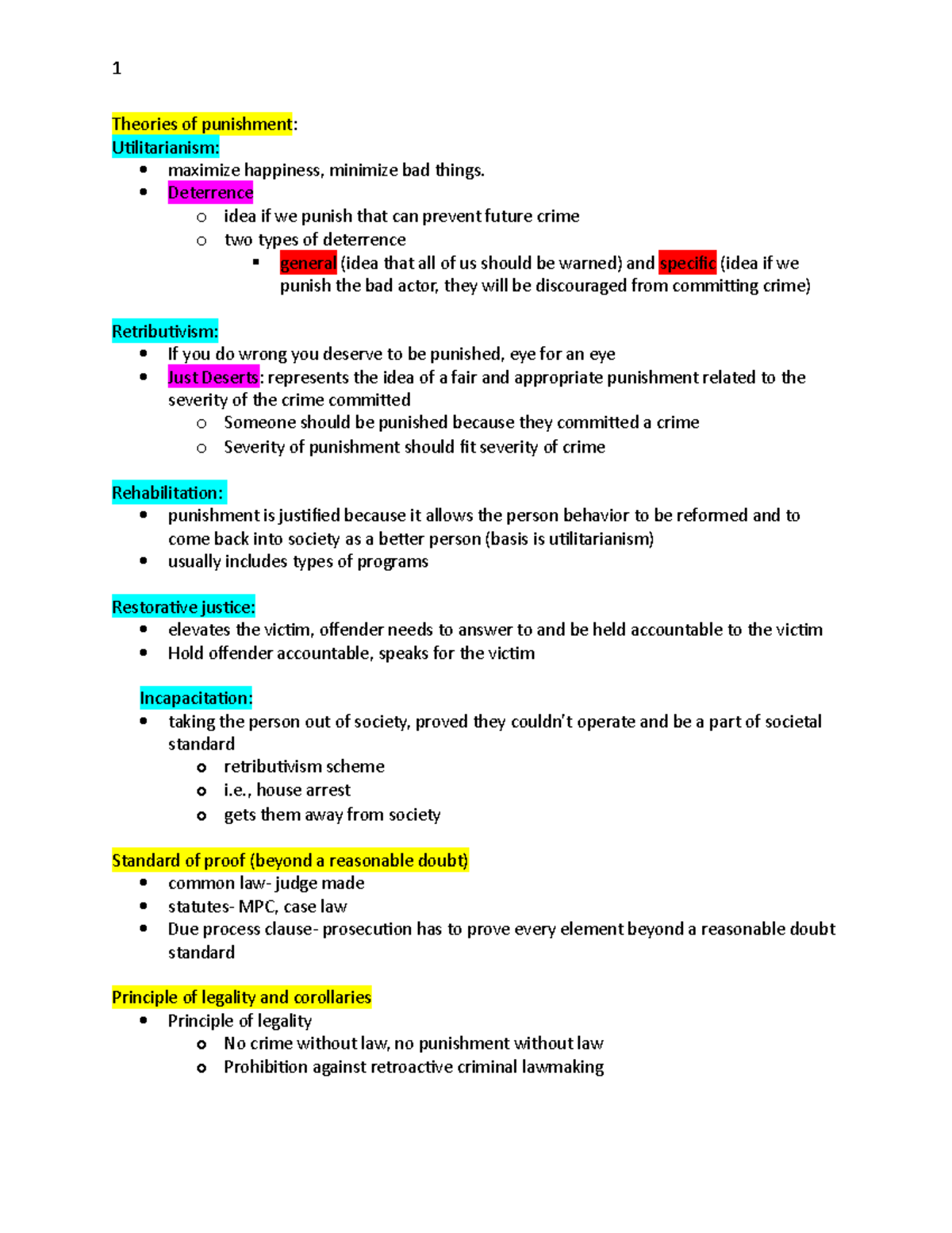 Crim law outline - Deitch, in class and lecture notes - Theories of ...