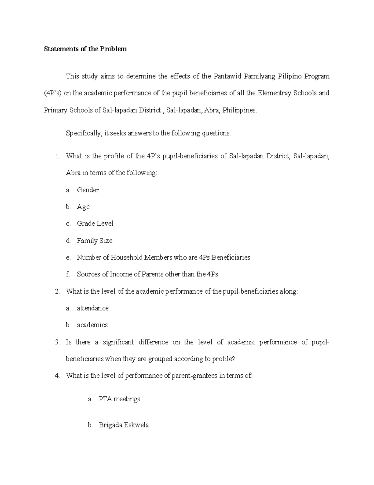 Statement of the Problem - Statements of the Problem This study aims to ...