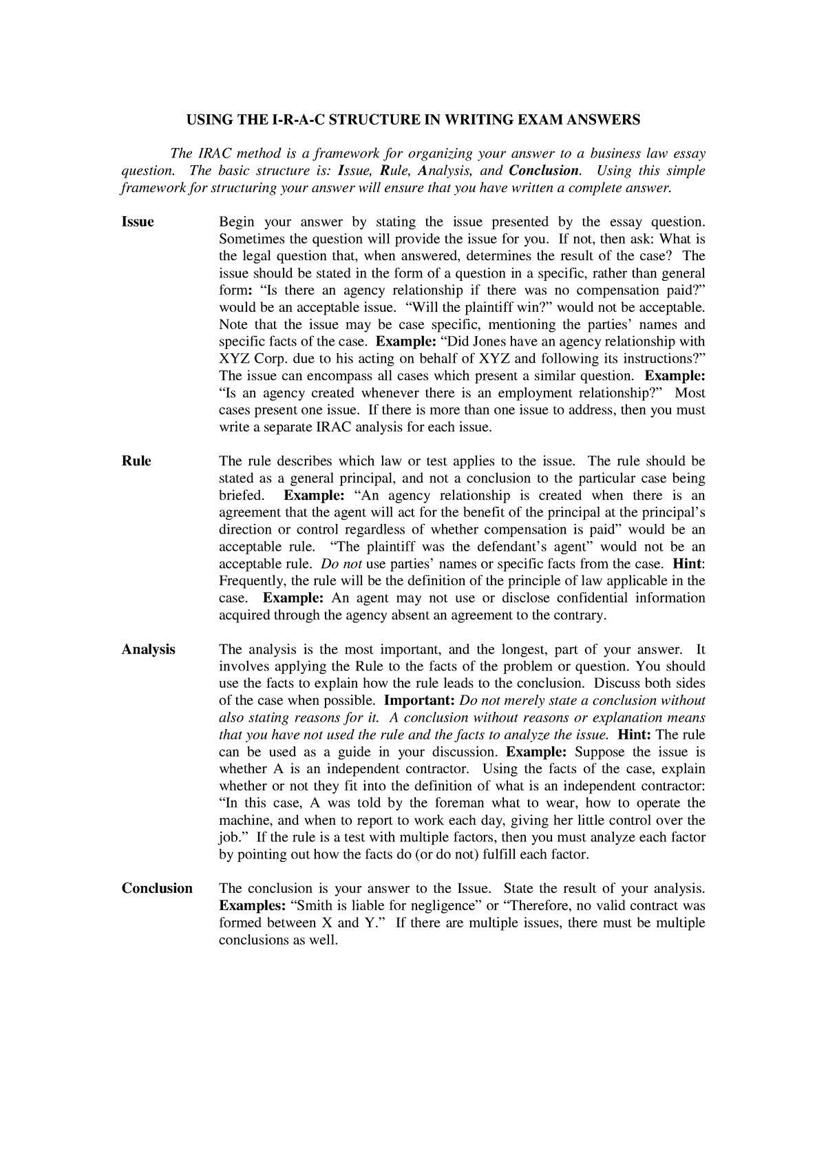 IRAC method, explanation, and example v2 - USING THE I-R-A-C STRUCTURE ...