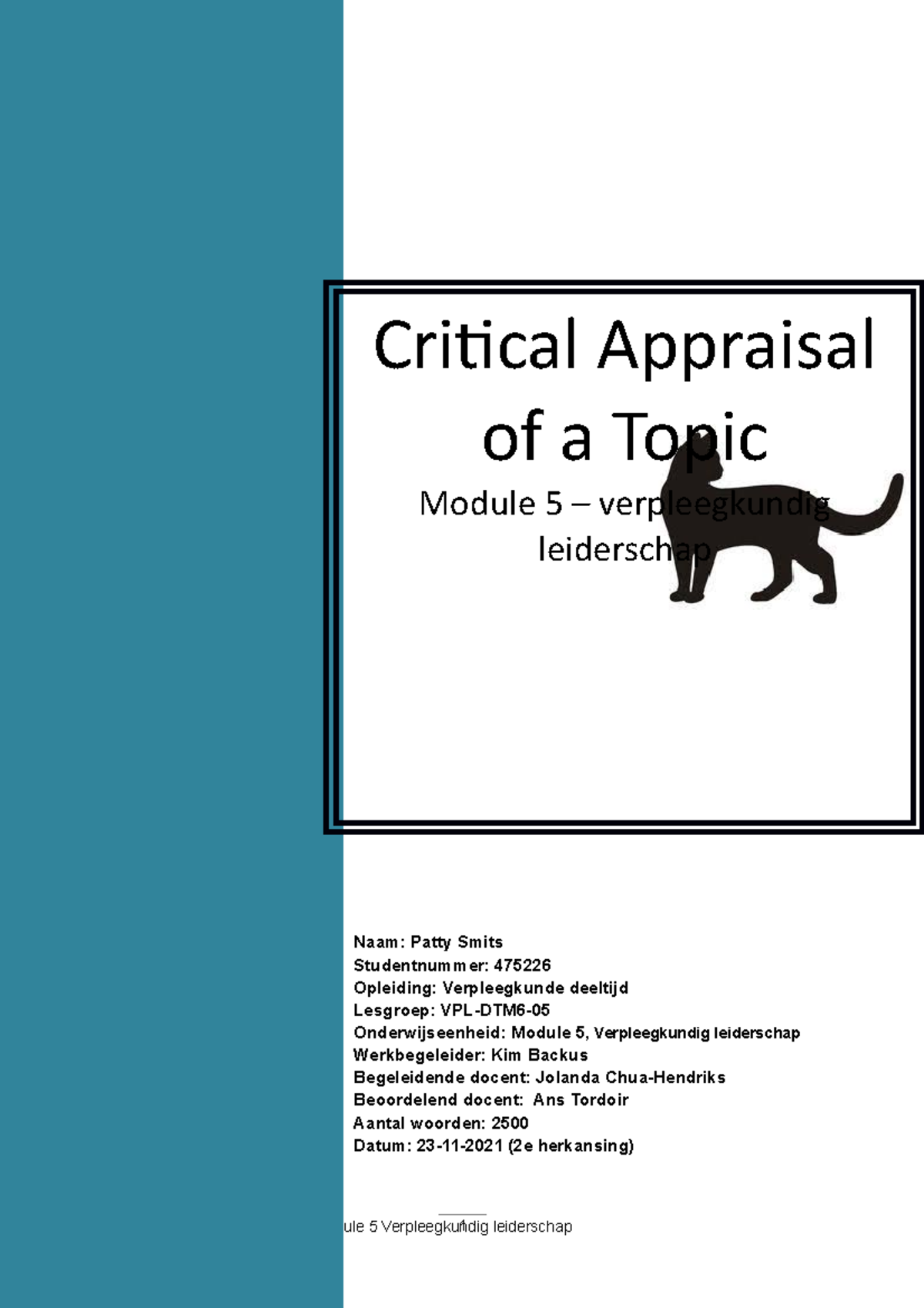 Critical Appraisal of a Topic Verpleegkundig Leiderschap CAT studie HAN Studeersnel