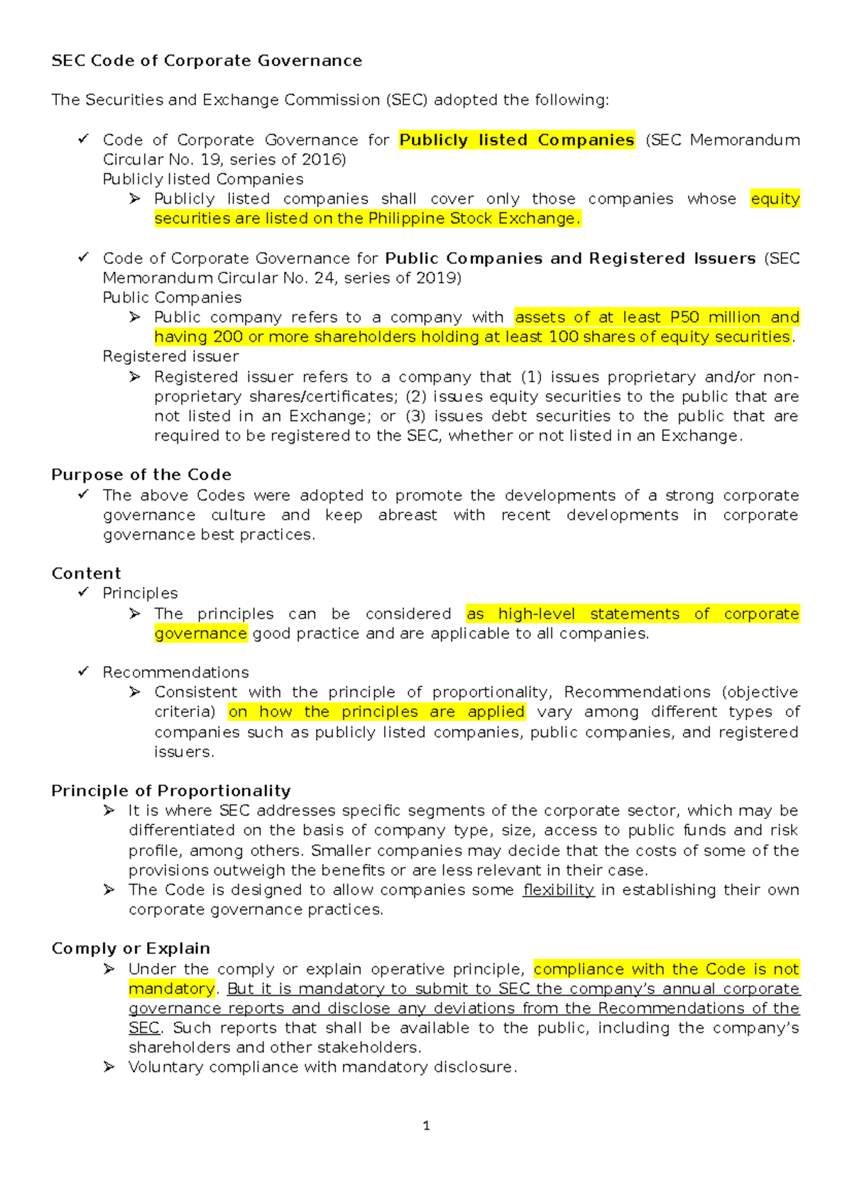 Sec code of corporate governance part 1 sec code of corporate