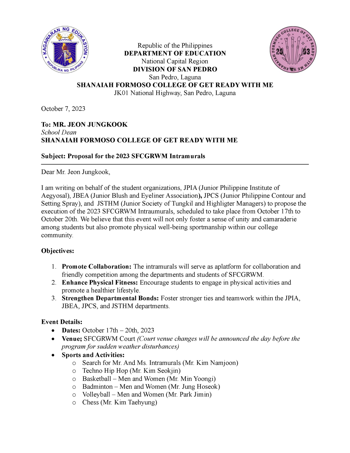 Internal Memo Proposal - Republic of the Philippines DEPARTMENT OF ...