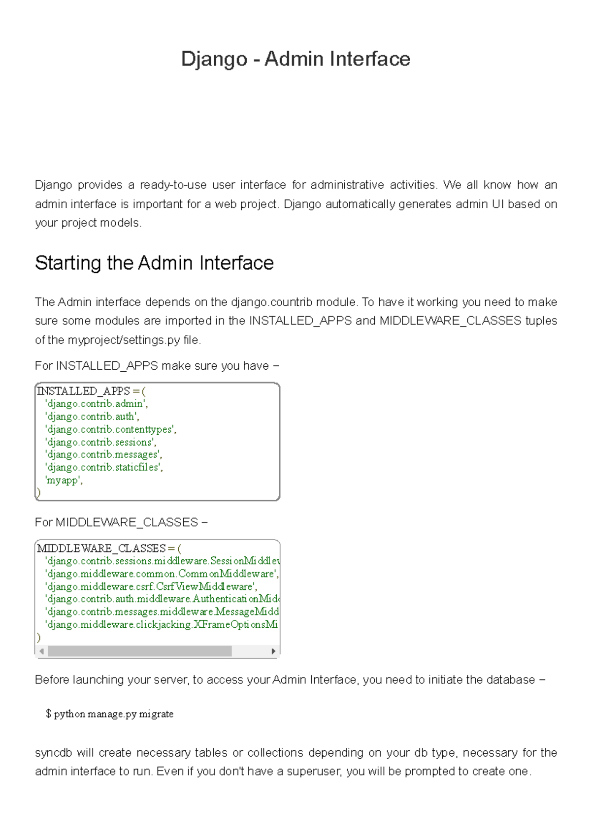 Django - Admin Interface - Django - Admin Interface Django provides a ...