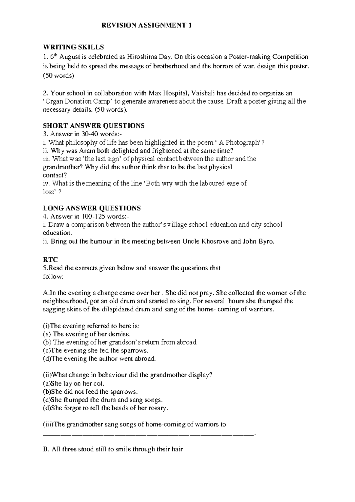 1716221405230 Assignment 1 XI - REVISION ASSIGNMENT 1 WRITING SKILLS ...