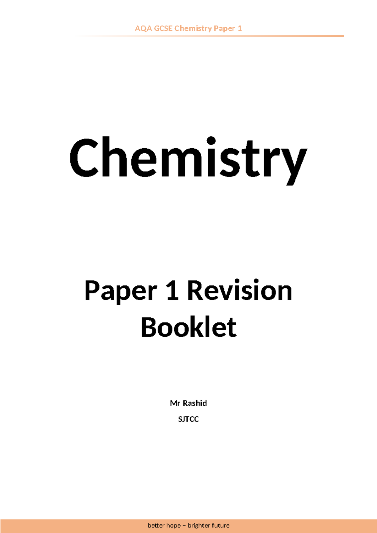 Chemistry Paper 1 Revision Booklet - Chemistry Paper 1 Revision Booklet ...