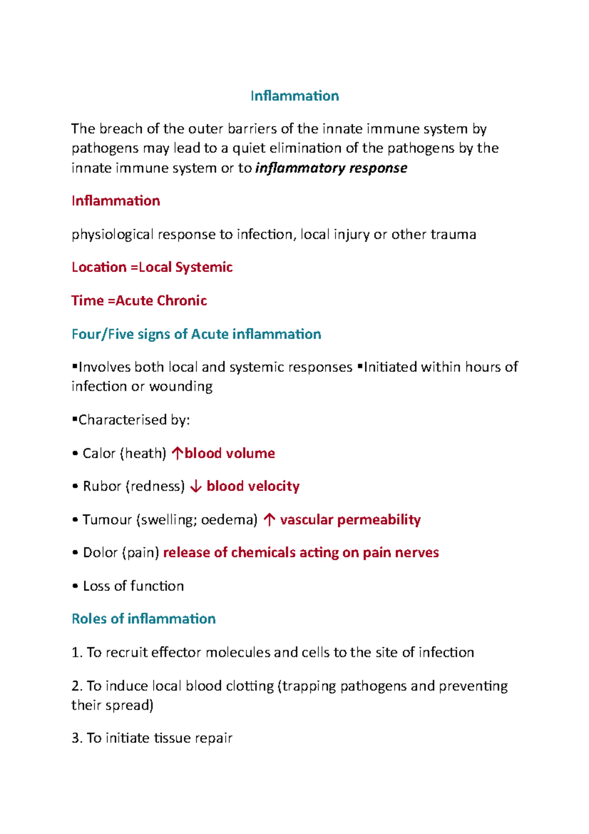 Inflammation - Inflammation The breach of the outer barriers of the ...