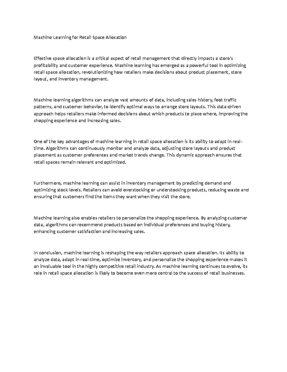 Machine Learning for Retail Space Allocation - Machine Learning for ...