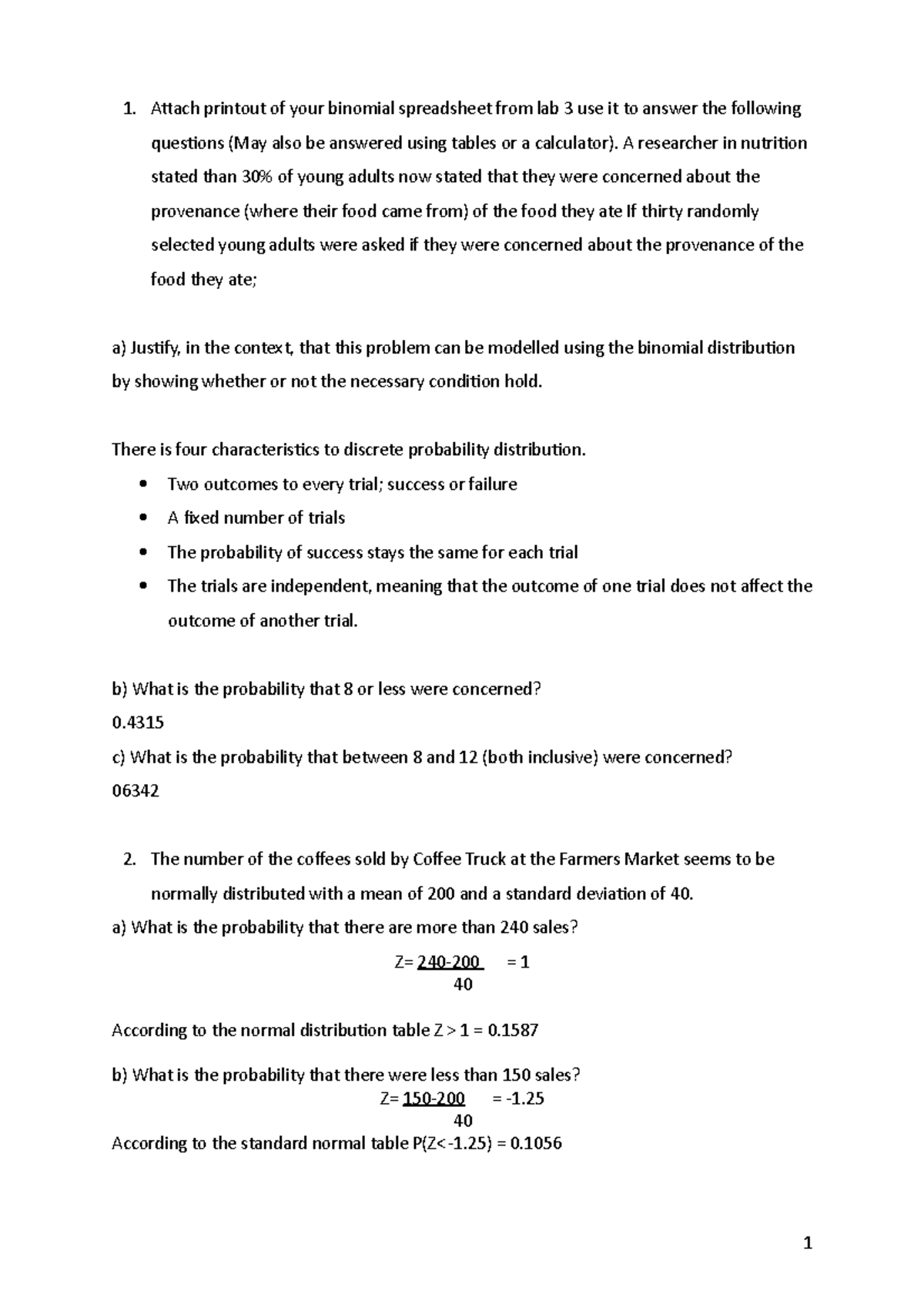 Assignment 2 Response - Attach printout of your binomial spreadsheet ...