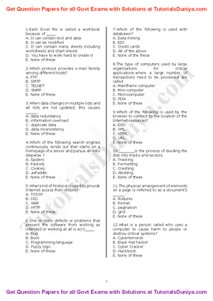 ECGC PO Exam Computer Knowledge Question Paper with Solutions example ...