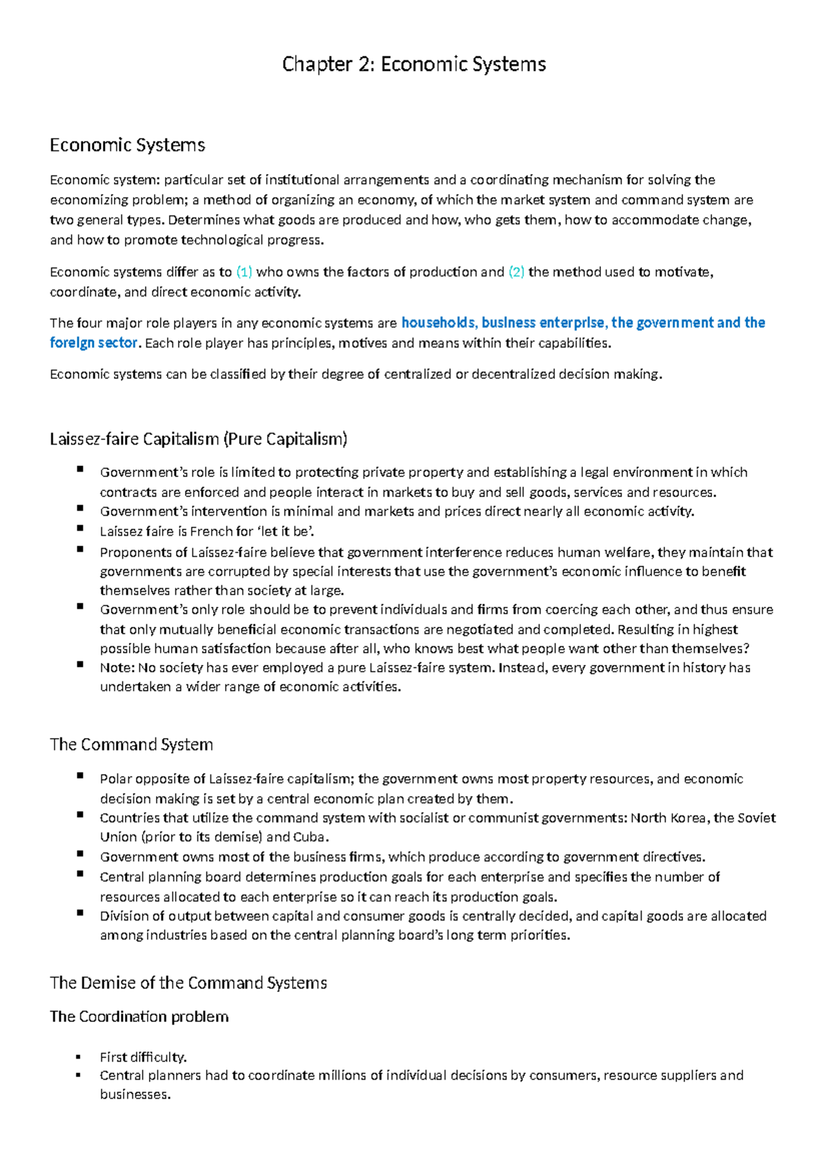 Ekn Notes Chapter 2 Summary Economics Chapter 2 Economic Systems