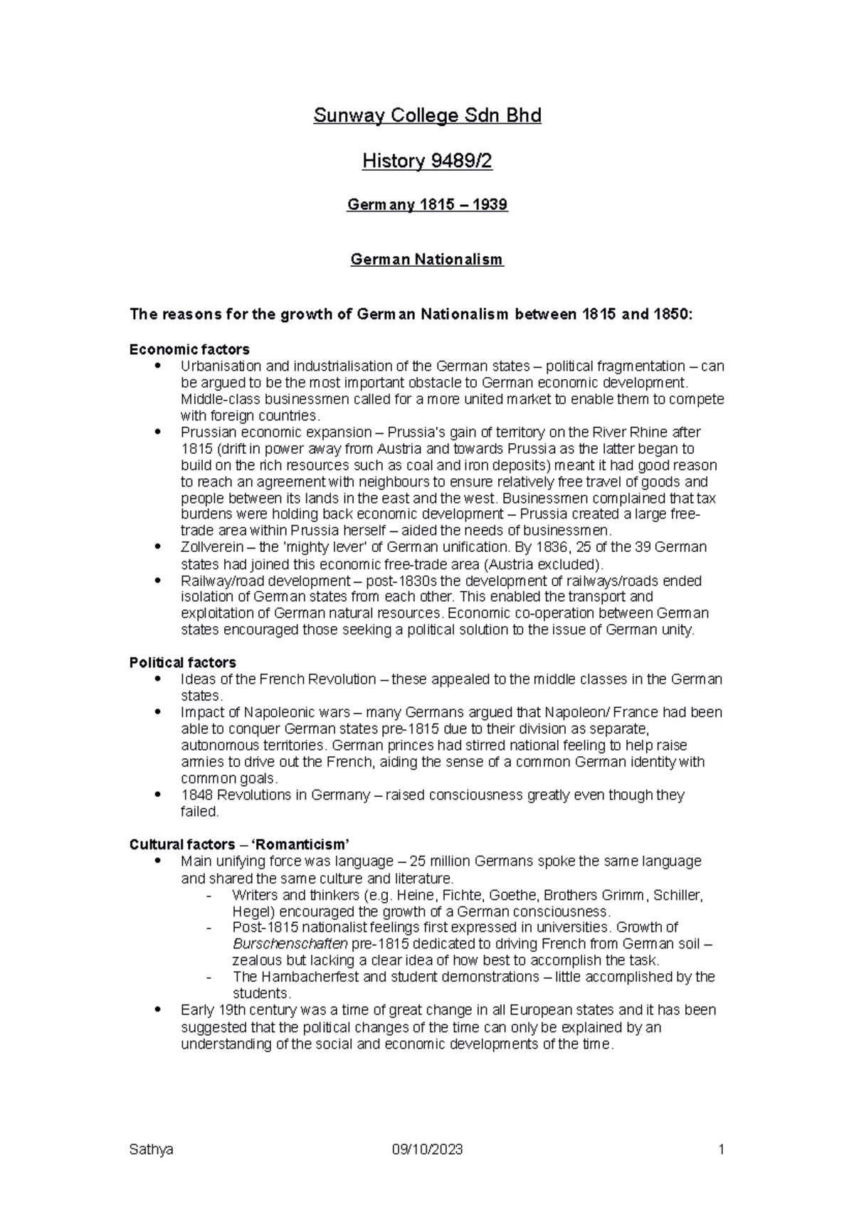 2013 higher history germany revision notes Sunway College Sdn Bhd