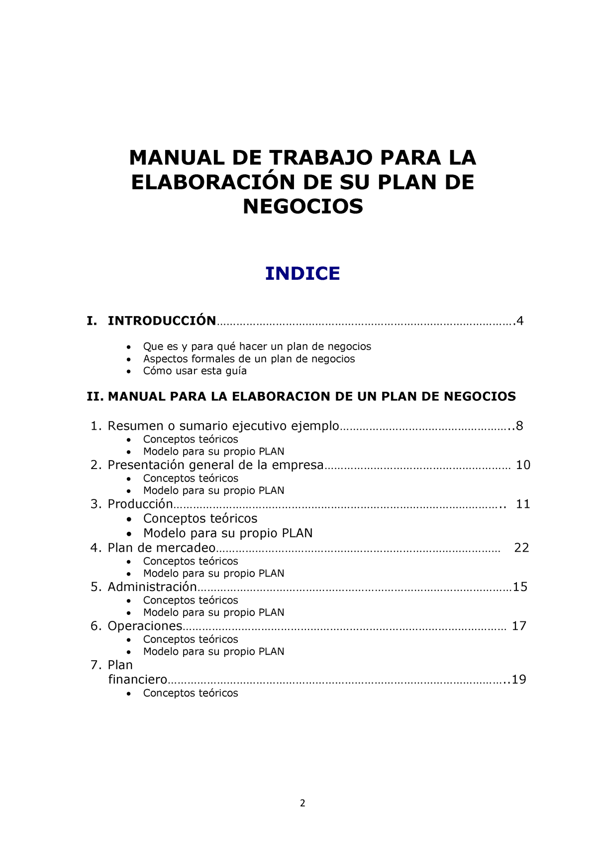 Manual Plan De Negocios 1 - MANUAL DE TRABAJO PARA LA ELABORACI”N DE SU ...