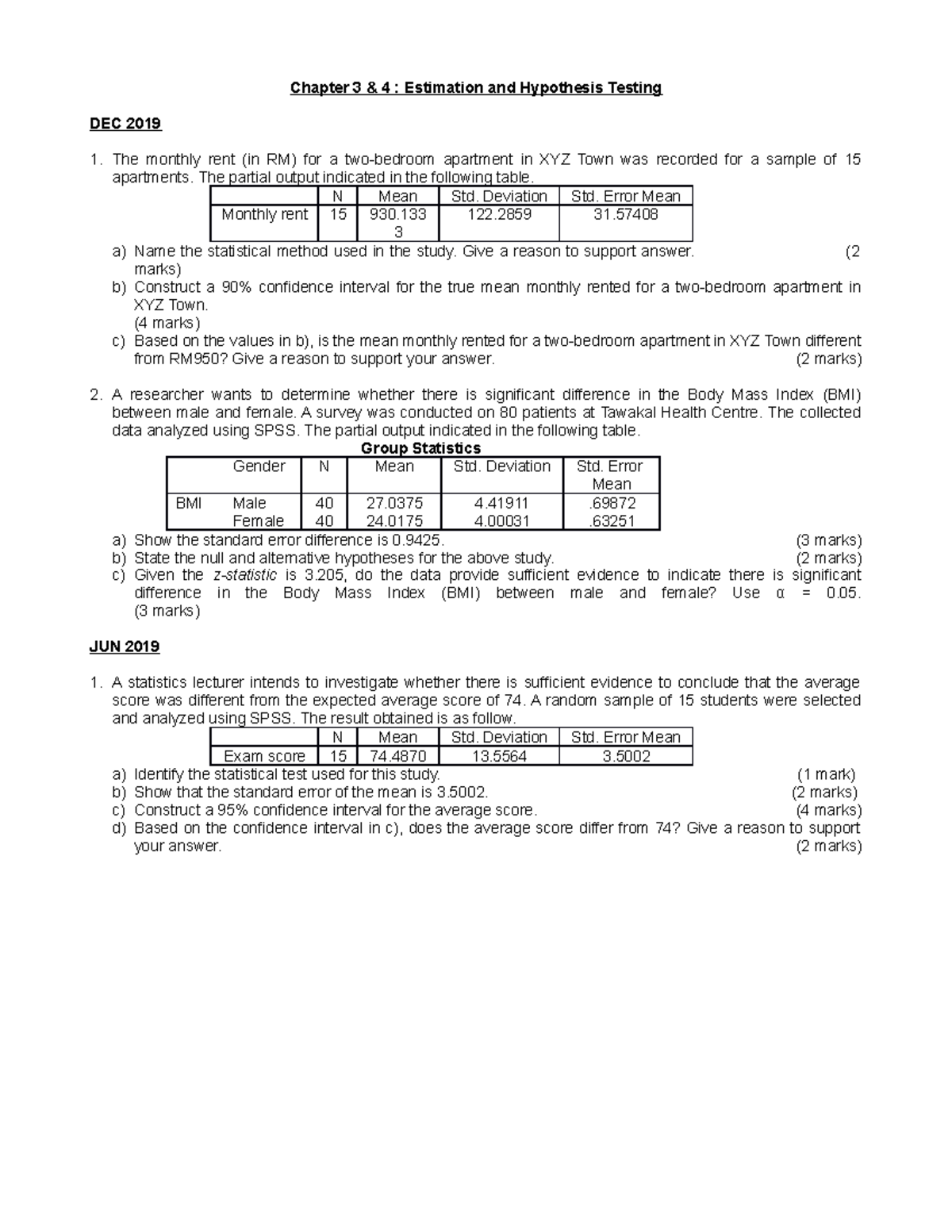 Tutorial Chapter 3 & 4 - Chapter 3 & 4 : Estimation and Hypothesis ...