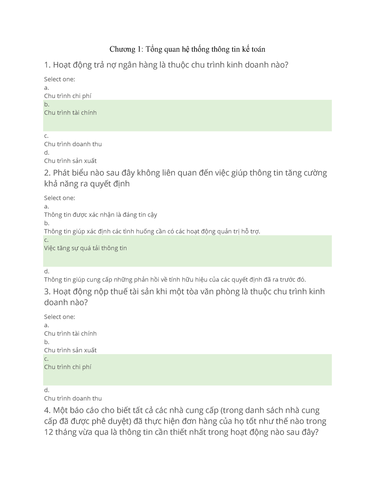 Trắc Nghiệm Htttkt Cô Quyên - Chương 1: Tổng Quan Hệ Thống Thông Tin Kế ...