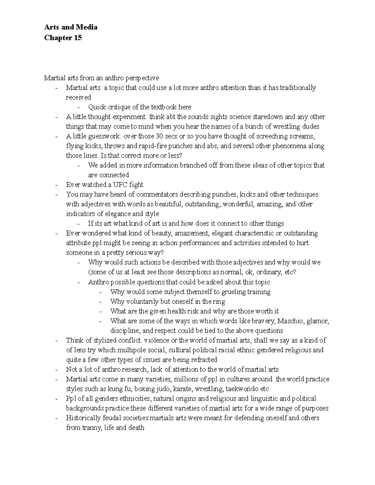 Class Notes Chapter 15 - arts and media - Arts and Media Chapter 15 ...