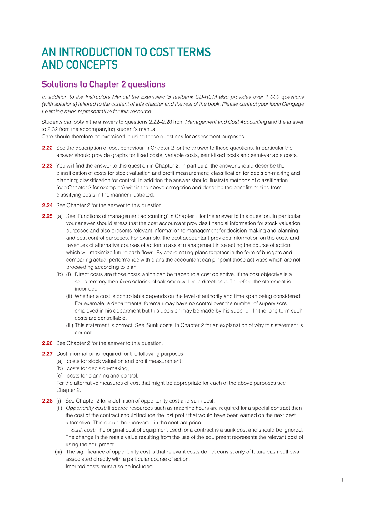 Topic 2 - Tutorial Solutions - AN INTRODUCTION TO COST TERMS AND ...