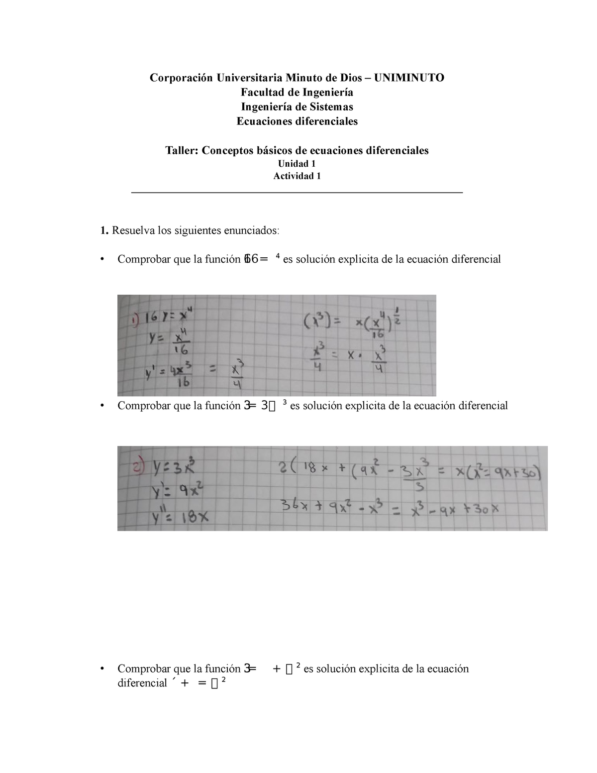 Taller # 2 - Practicas - Ecuaciones Diferenciales - Uniminuto - Studocu