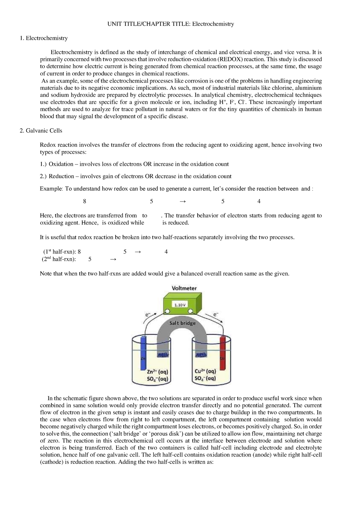 Electrochemistry - The Course Program Provides The Students General ...