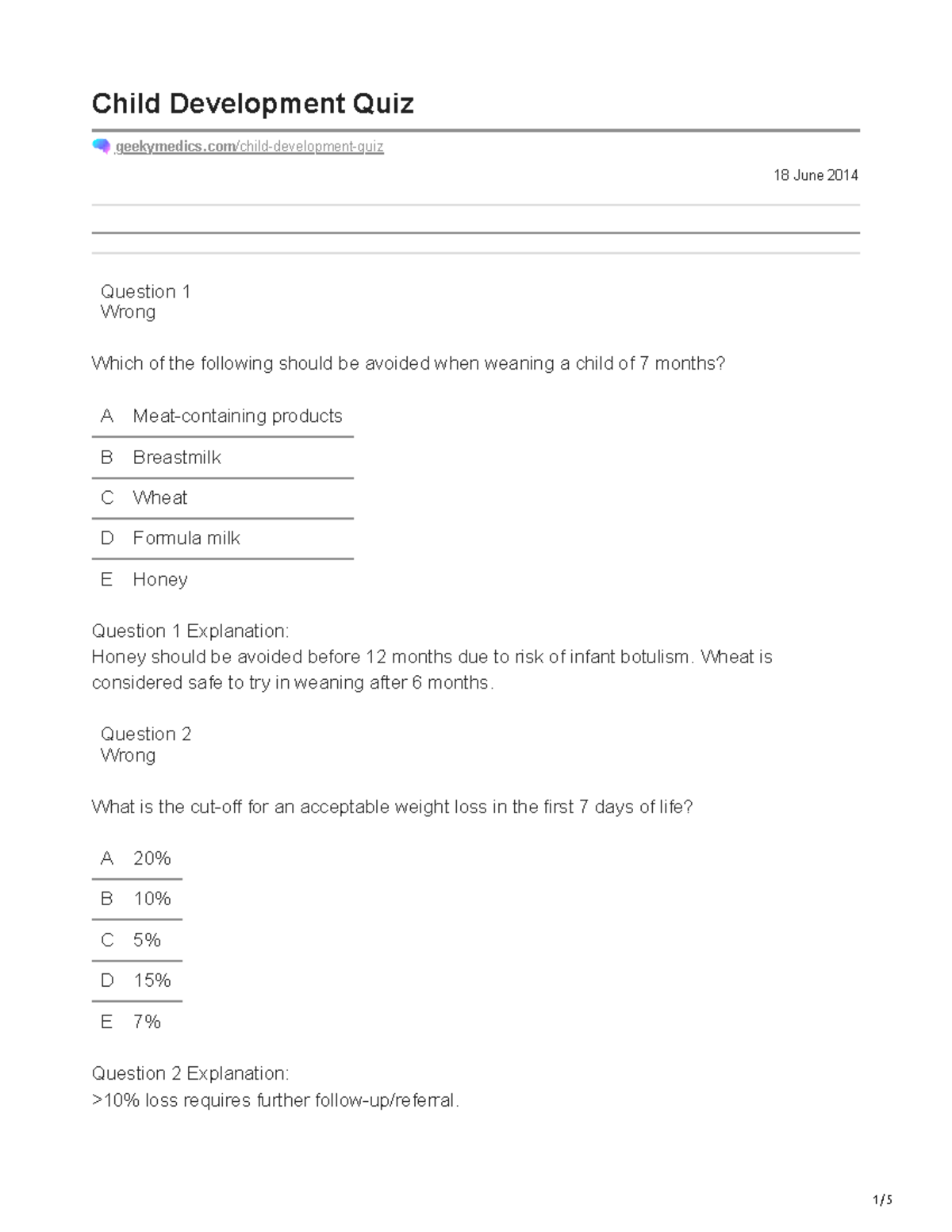 Development Quiz 18 June 2014 Child Development Quiz Studocu