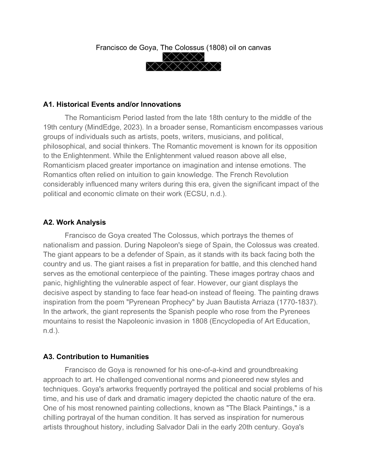 C100 Humanities Task 1 - Task - Francisco De Goya, The Colossus (1808 ...