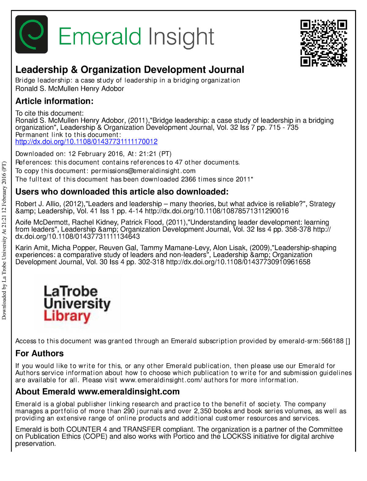 Leadership Case Study - Leadership & Organization Development Journal ...