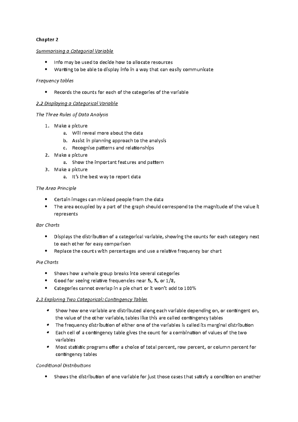 Stat Textbook Notes - Chapter 2 Summarising a Categorial Variable Info ...