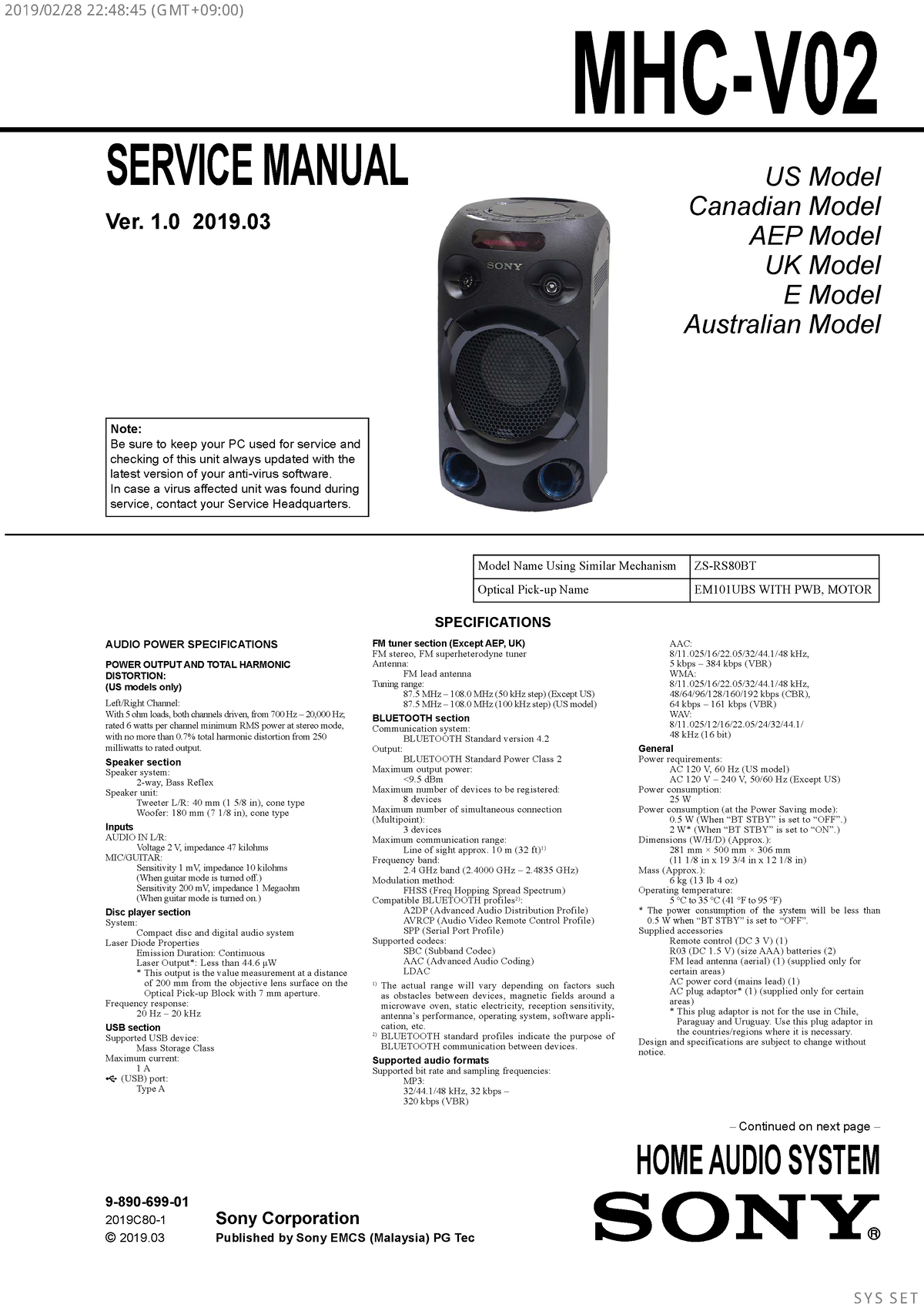 Mhcv02 - MANUAL - SERVICE MANUAL Sony Corporation Published By Sony ...