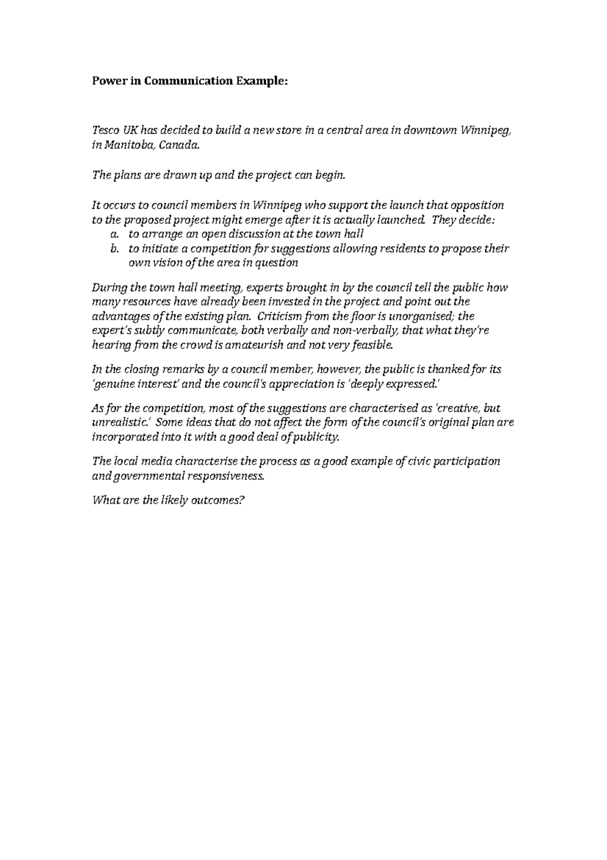 Power in Communication Example - Power in Communication Example: Tesco ...
